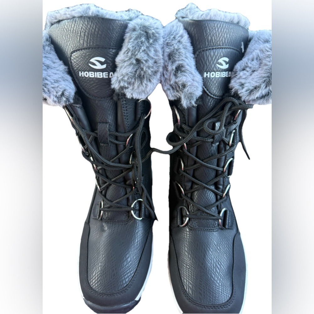 Hobibear Black and Gray Women's Winter Water Proof Snow Boots with Faux Fur - Picture 11 of 14